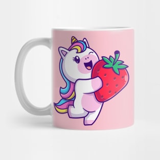 Cute Unicorn Holding Strawberry Cartoon Mug